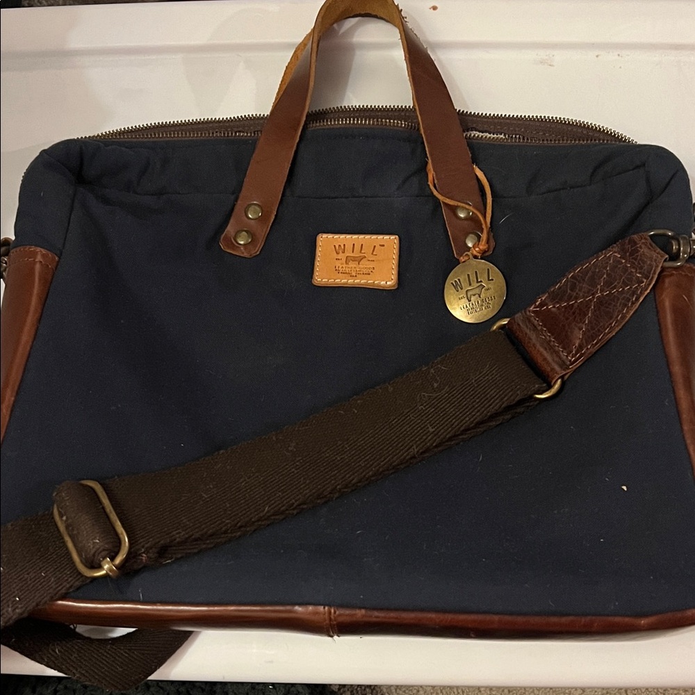 Will Leather Goods Blue and Brown Briefcase